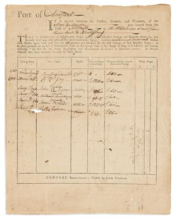 (SLAVERY.) Crew list for the voyage of a ship active in the early trans-Atlantic slave trade.